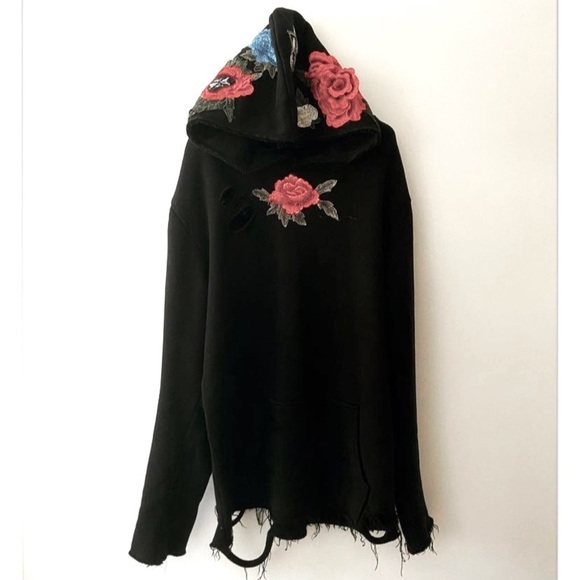 1/1 custom made w patches hand distressed hoodie designed by 𝔰𝔞𝔦𝔫𝔱 𝔯𝔬𝔰𝔢 - Picture 9 of 10